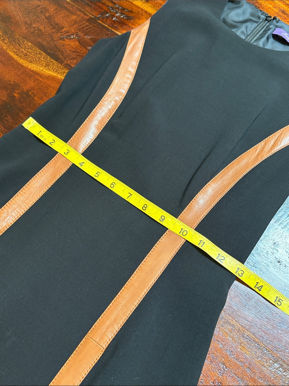 Ralph Lauren Collection Caitlin Black Sleeveless Tan Leather Detail Dress size 0 - Picture 11 of 14